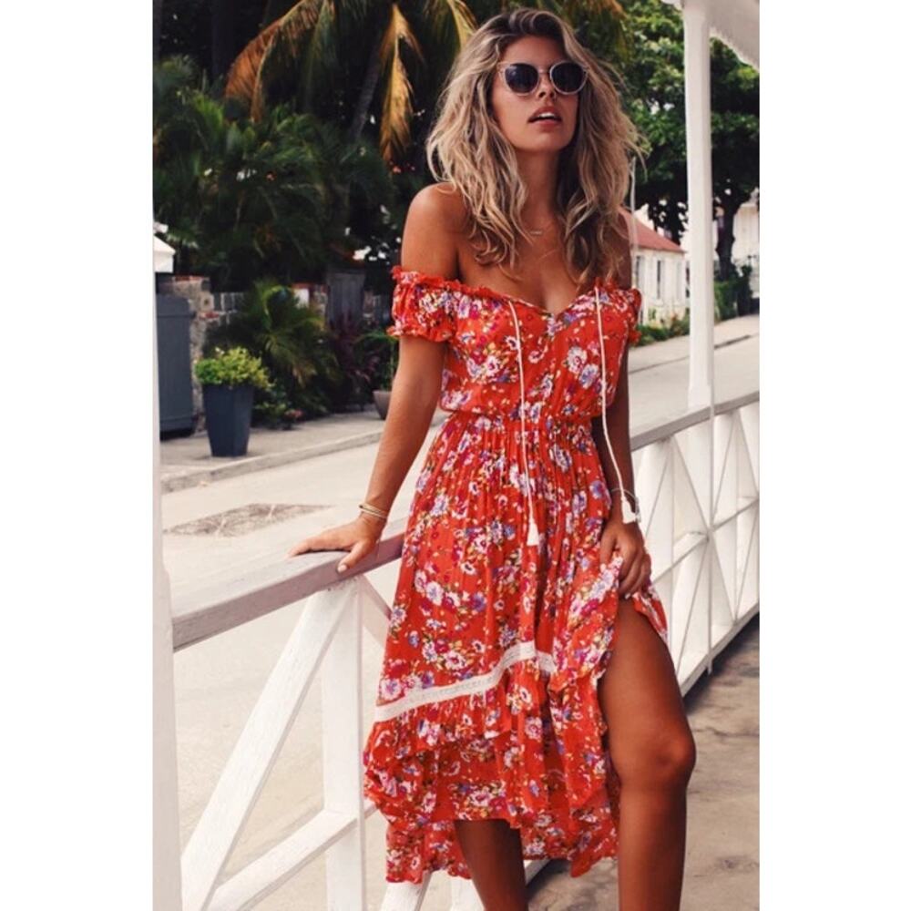 Spell & The Gypsy Revolver Kerchief Dress Orange Floral Summer Tiered